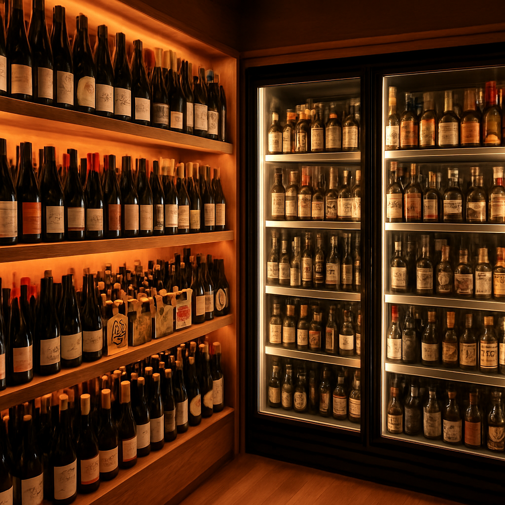 Bottle shop shelves with wine, beer and spirits at Broulee Cellars
